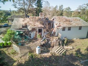 Hendersonville North Carolina United States October 11, 2024 House damage from falling tree during Hurricane Helen